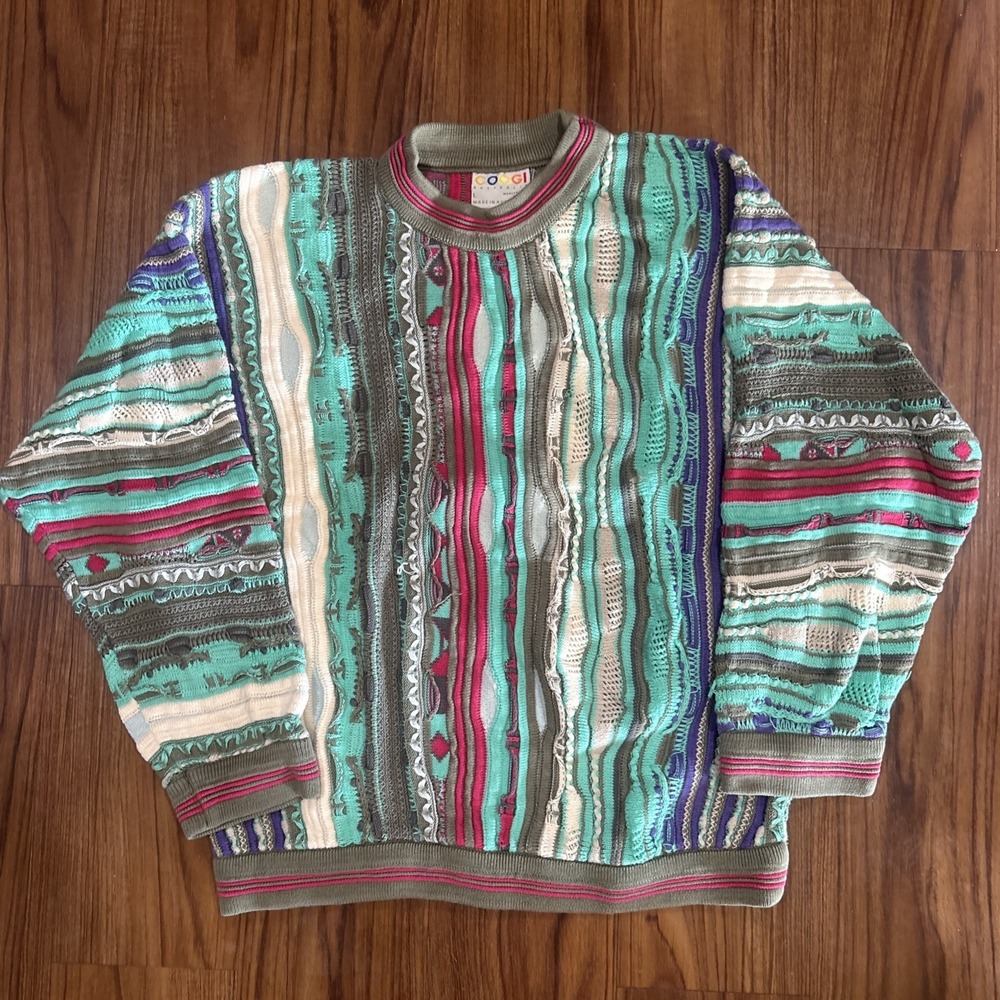 Vintage Coogie 3d Knit Sweater Large Biggie Hip Hop Green Australia Pullover